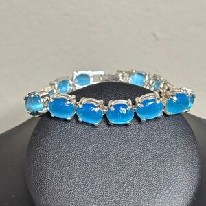 Elegant Silver Blue Cat’s Eye Fashion Tennis Bracelet
